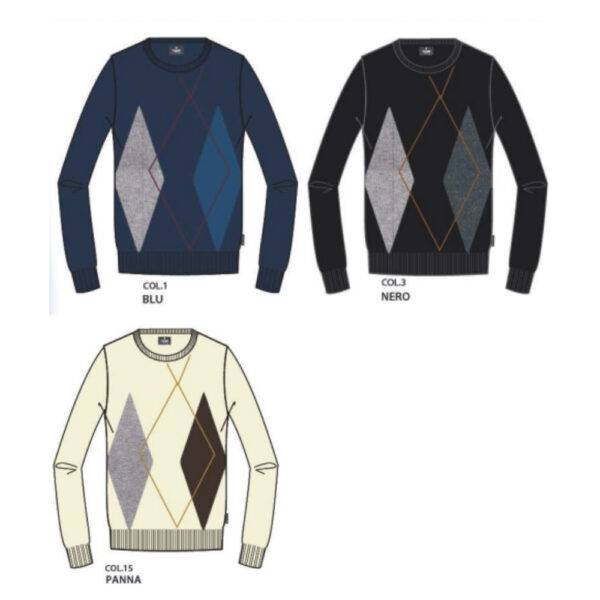 SHIRTS MEN’S ROUND NECK SWEATER WITH RHOMBUS CONTRAST COVERI MOVING TR3153